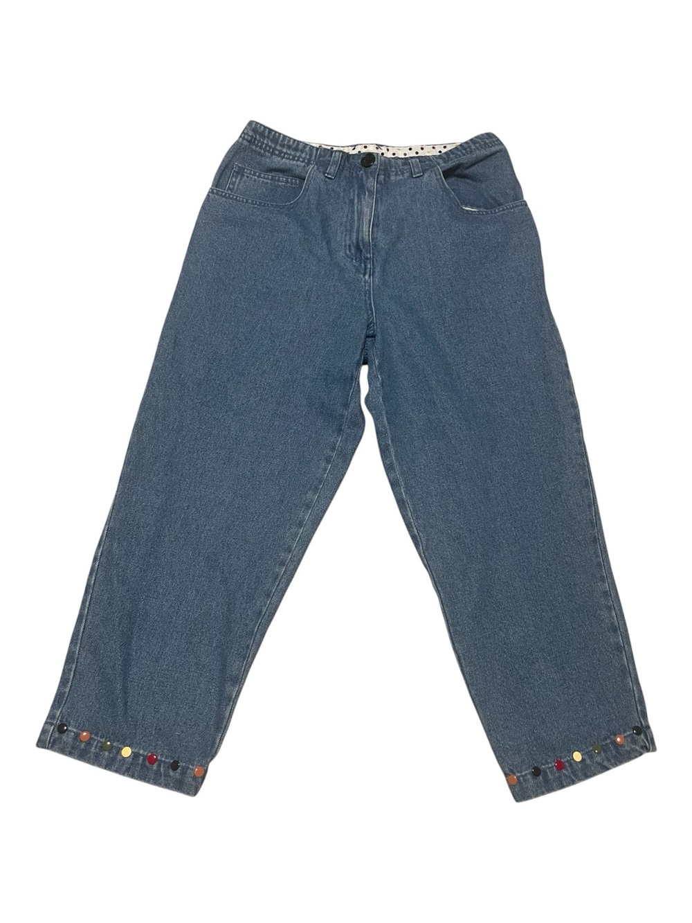 Vintage Denim Capris with Button Hem Accents
